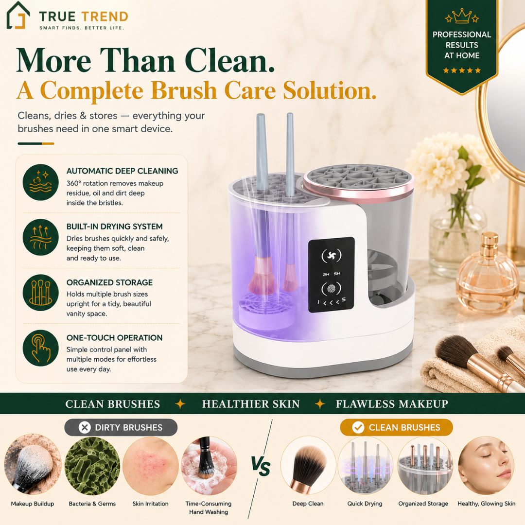 TrueTrend™ AuraCleanse 3-in-1 Automatic Makeup Brush Cleaner & Dryer