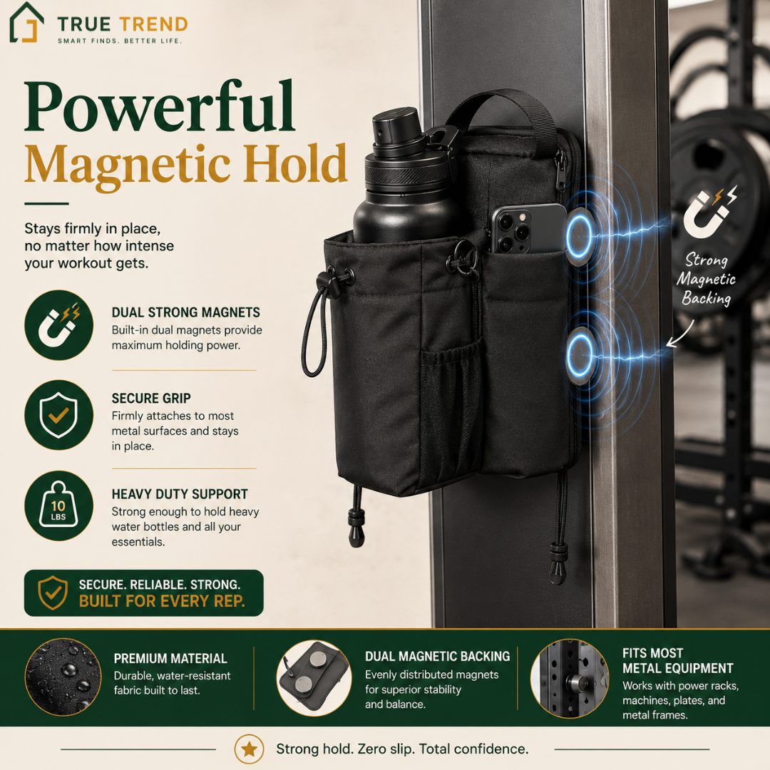 TrueTrend™ Magnetic Gym Storage Bag – Tangle-Free Organization for Water Bottles & Essentials 🎒✨