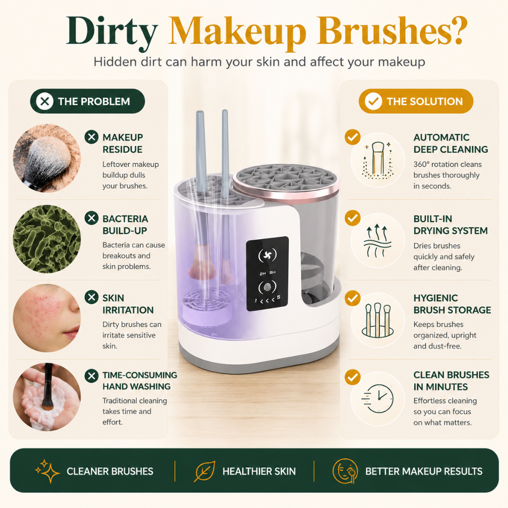 TrueTrend™ AuraCleanse 3-in-1 Automatic Makeup Brush Cleaner & Dryer