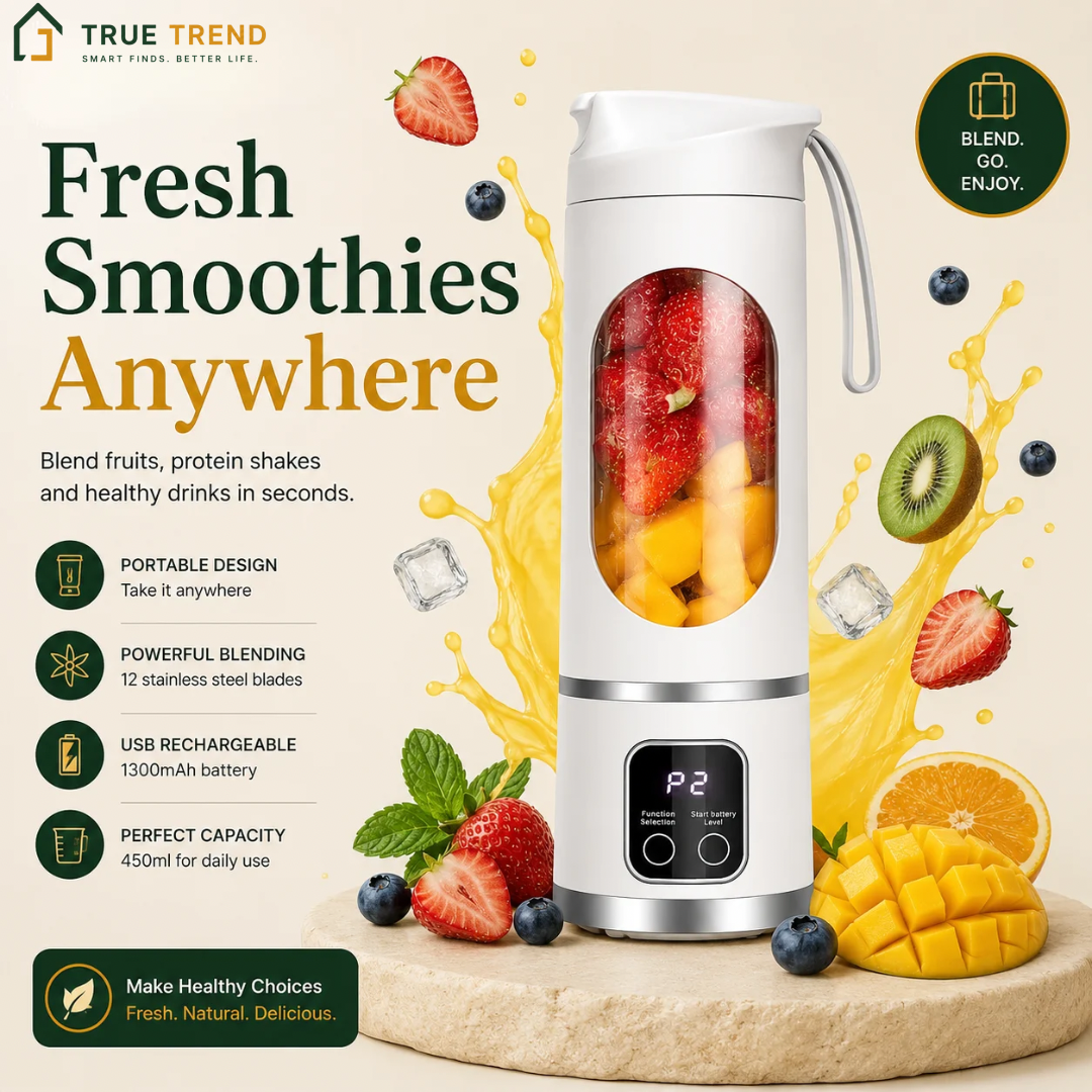 TrueTrend™ Portable Rechargeable Blender – 450ml Personal Smoothie Maker for Home, Office & Travel 🥤✨