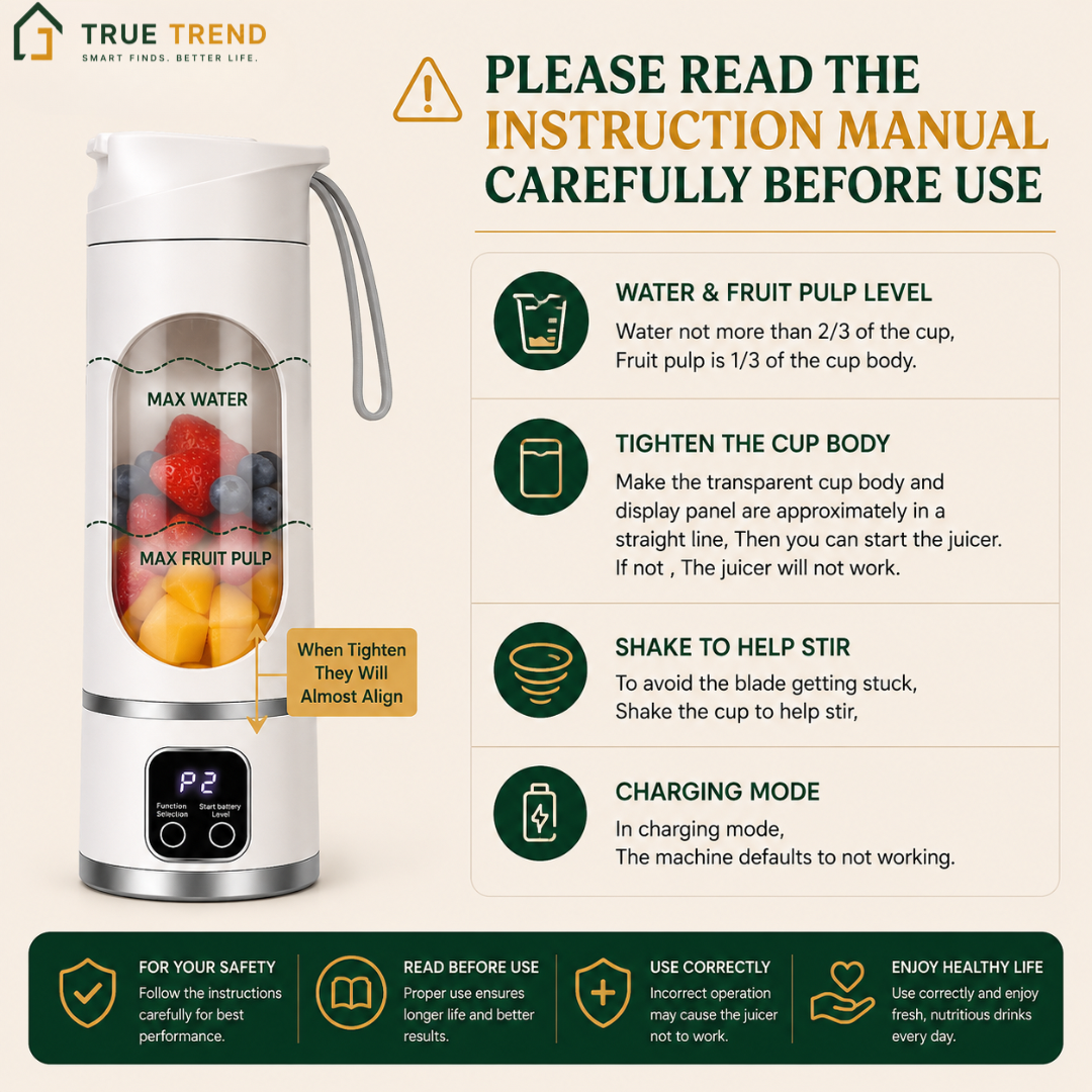TrueTrend™ Portable Rechargeable Blender – 450ml Personal Smoothie Maker for Home, Office & Travel 🥤✨