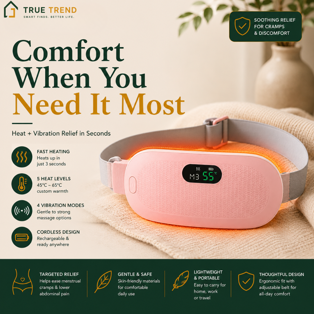 TrueTrend™ Cordless Menstrual Heating & Massage Belt – Portable Relief for Cramps & Back Pain 🌸✨