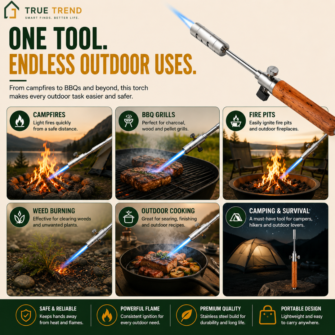 TrueTrend™ Extendable Outdoor Fire Starter Torch – Portable Butane Gas Lighter for Camping & BBQ