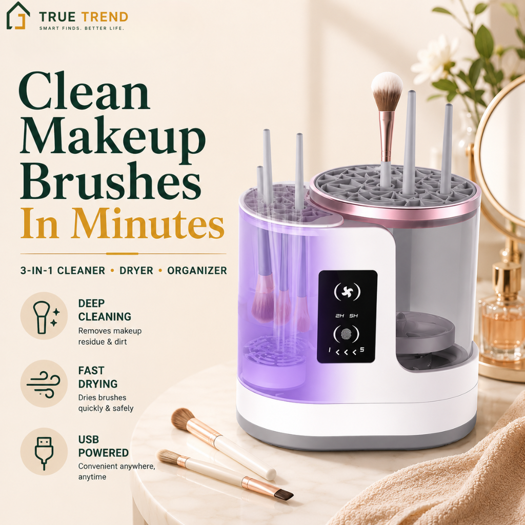 TrueTrend™ AuraCleanse 3-in-1 Automatic Makeup Brush Cleaner & Dryer