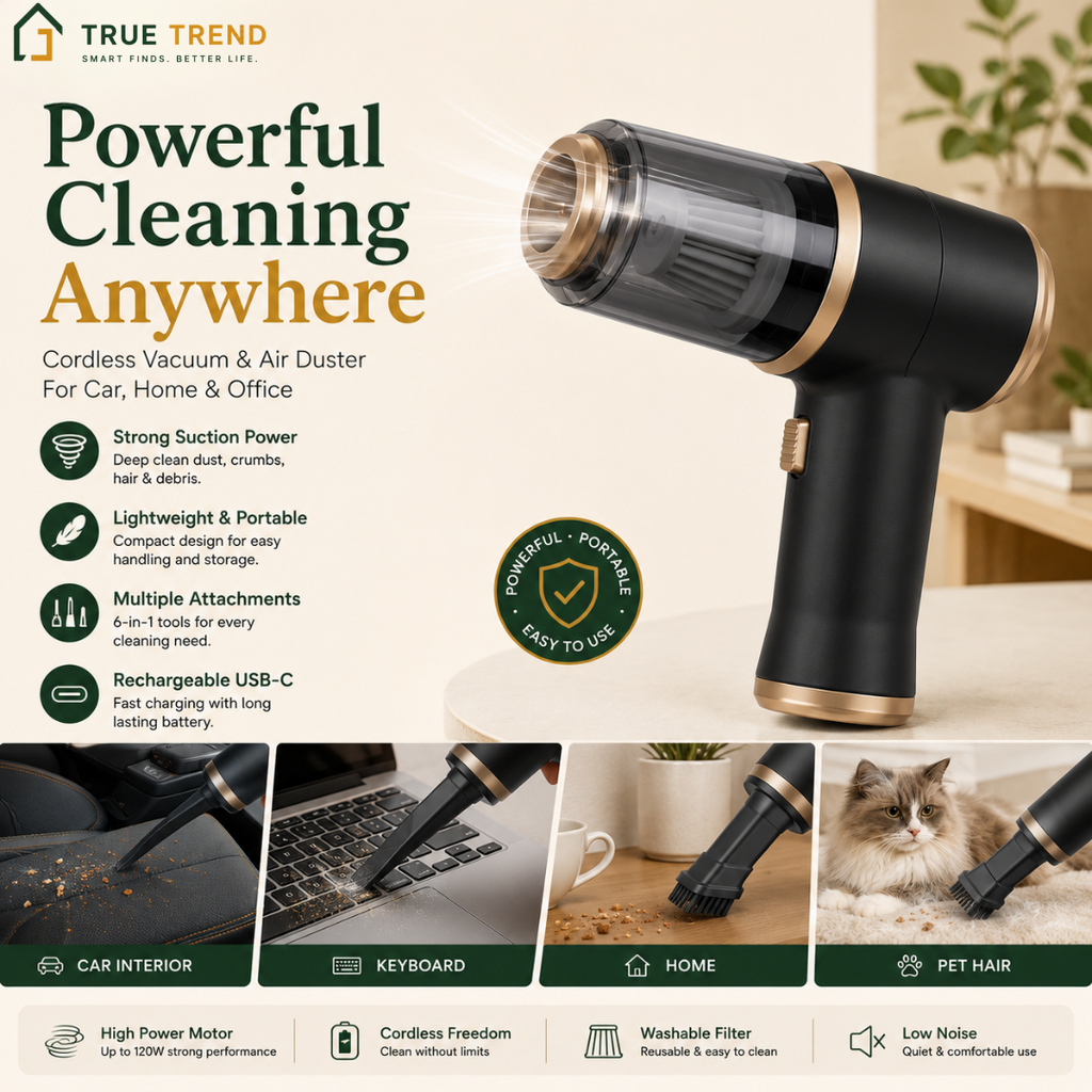 TrueTrend™ 6-in-1 Cordless Handheld Vacuum & Air Duster – Powerful Portable Cleaning for Car, Home & Office 🌪️