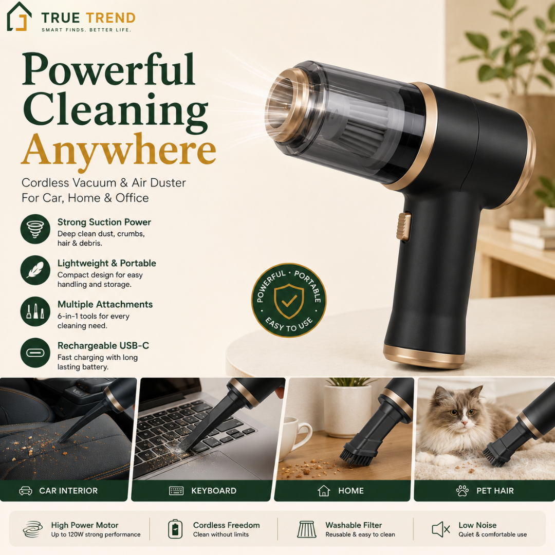 TrueTrend™ 6-in-1 Cordless Handheld Vacuum & Air Duster – Powerful Portable Cleaning for Car, Home & Office 🌪️