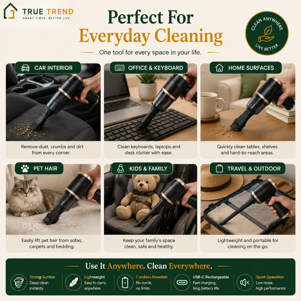 TrueTrend™ 6-in-1 Cordless Handheld Vacuum & Air Duster – Powerful Portable Cleaning for Car, Home & Office 🌪️